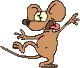 A really silly looking mouse, its eyes and tongue and movement just look like it just hits its head really hard!