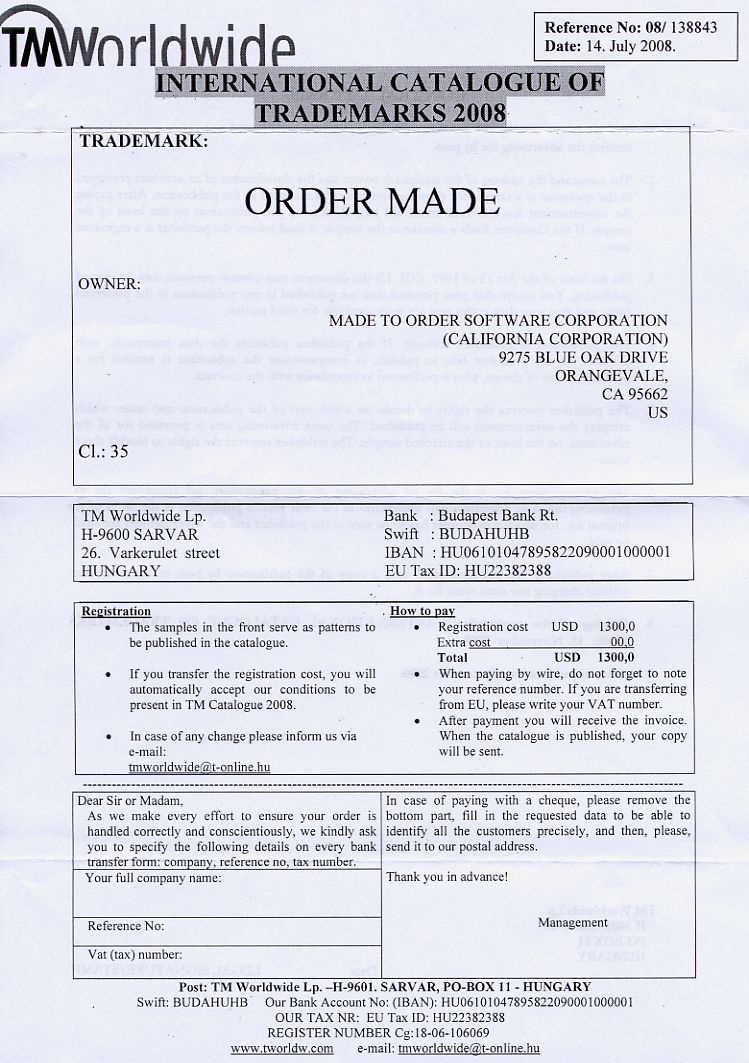 TMWorld Wide letter, page 1 (see transcript below)