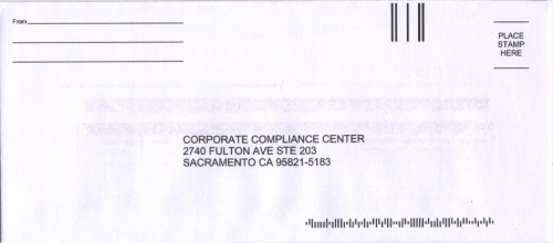 The front of the return envelope included in the package.