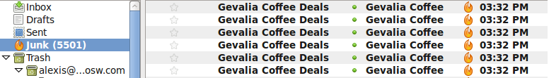 Gevala Coffee Spam mailbox screenshot