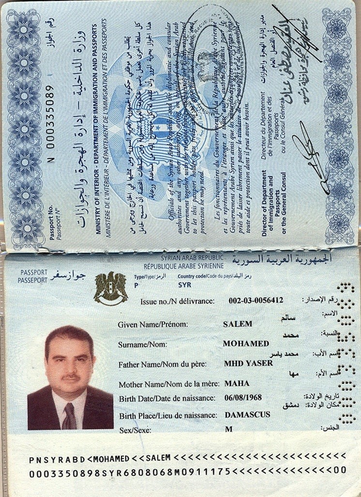 Syrian passport, out of date, but look genuine otherwise.