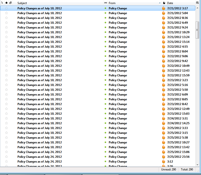 Screenshot of my Junk folder on July 2012